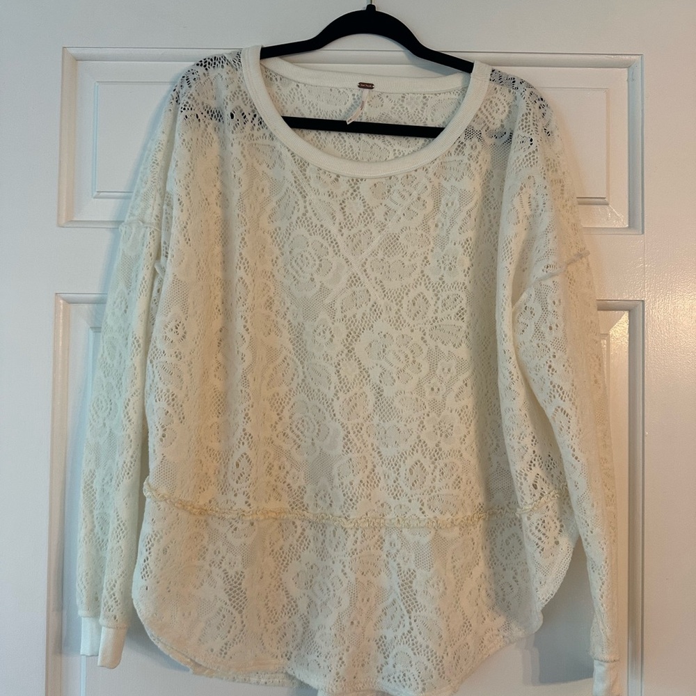 Free People Cream Lace Sweater Blouse
